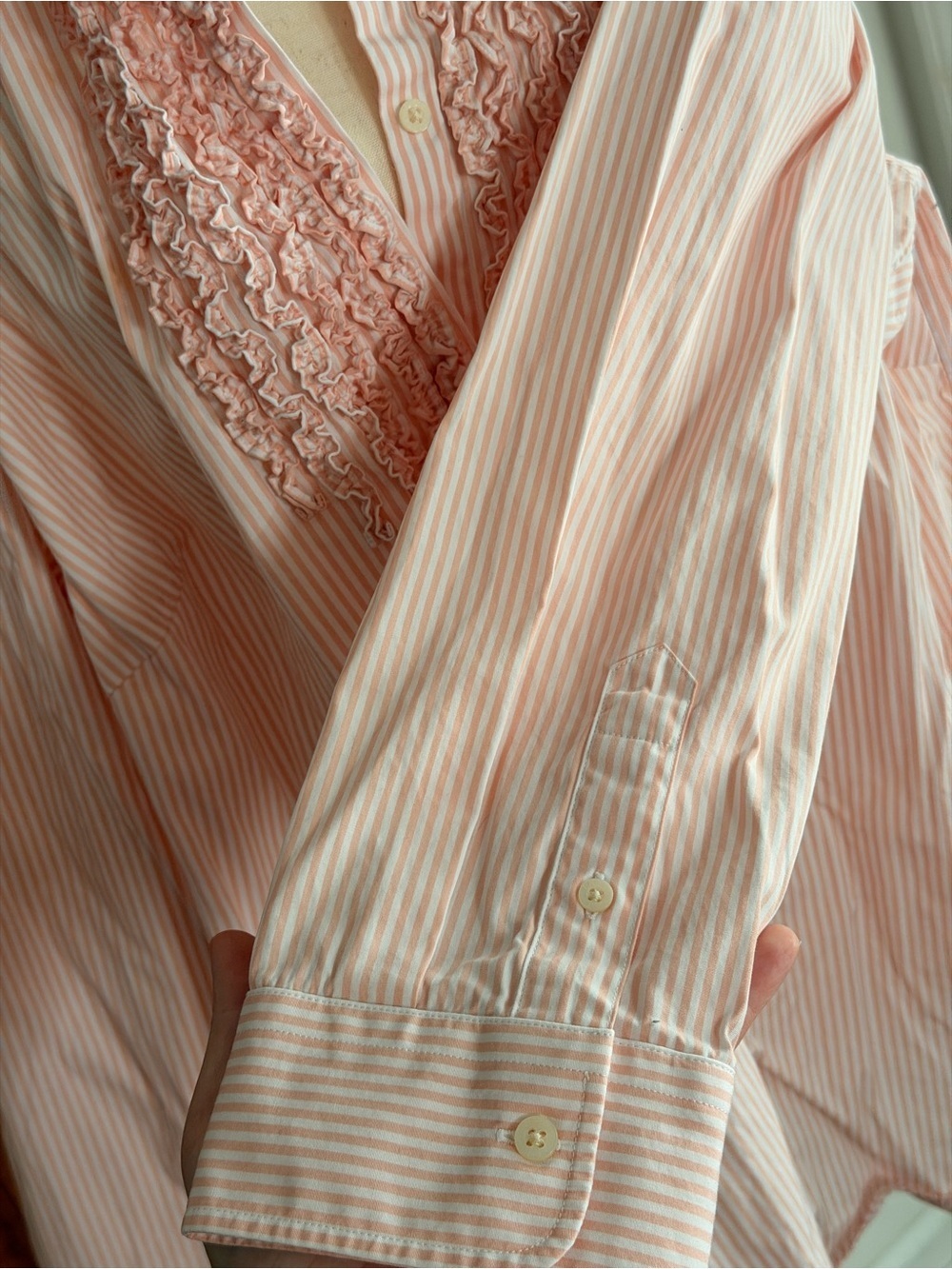 100% cotton RL Ruffle-Front Button-Down Blouse - Picture 4 of 13